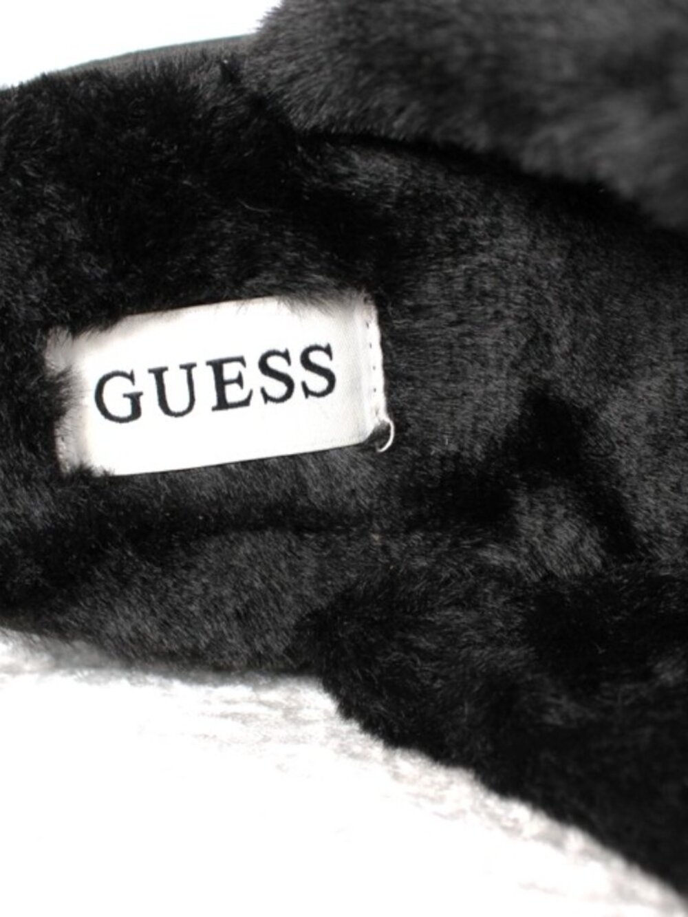 GUESS Women’s Rhinestone Platform Slippers Black Faux Fur Size 7 NWOT - Picture 8 of 8